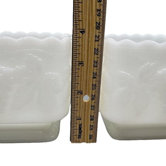 Vintage Anchor Hocking Milk Glass Square Grape Footed Planter Candy Dish EUC - Picture 12 of 13